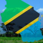 tanzanian flag with a background of mount kilimanjaro