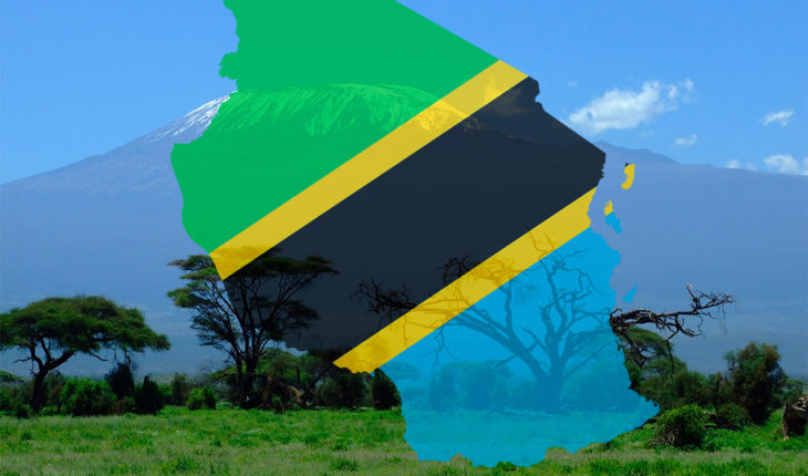 tanzanian flag with a background of mount kilimanjaro